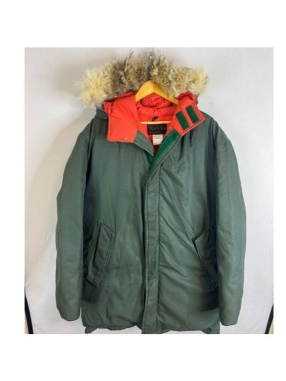 Vintage David S Reid The Down People Parka Green Orange Fur Trim Hood Canada L